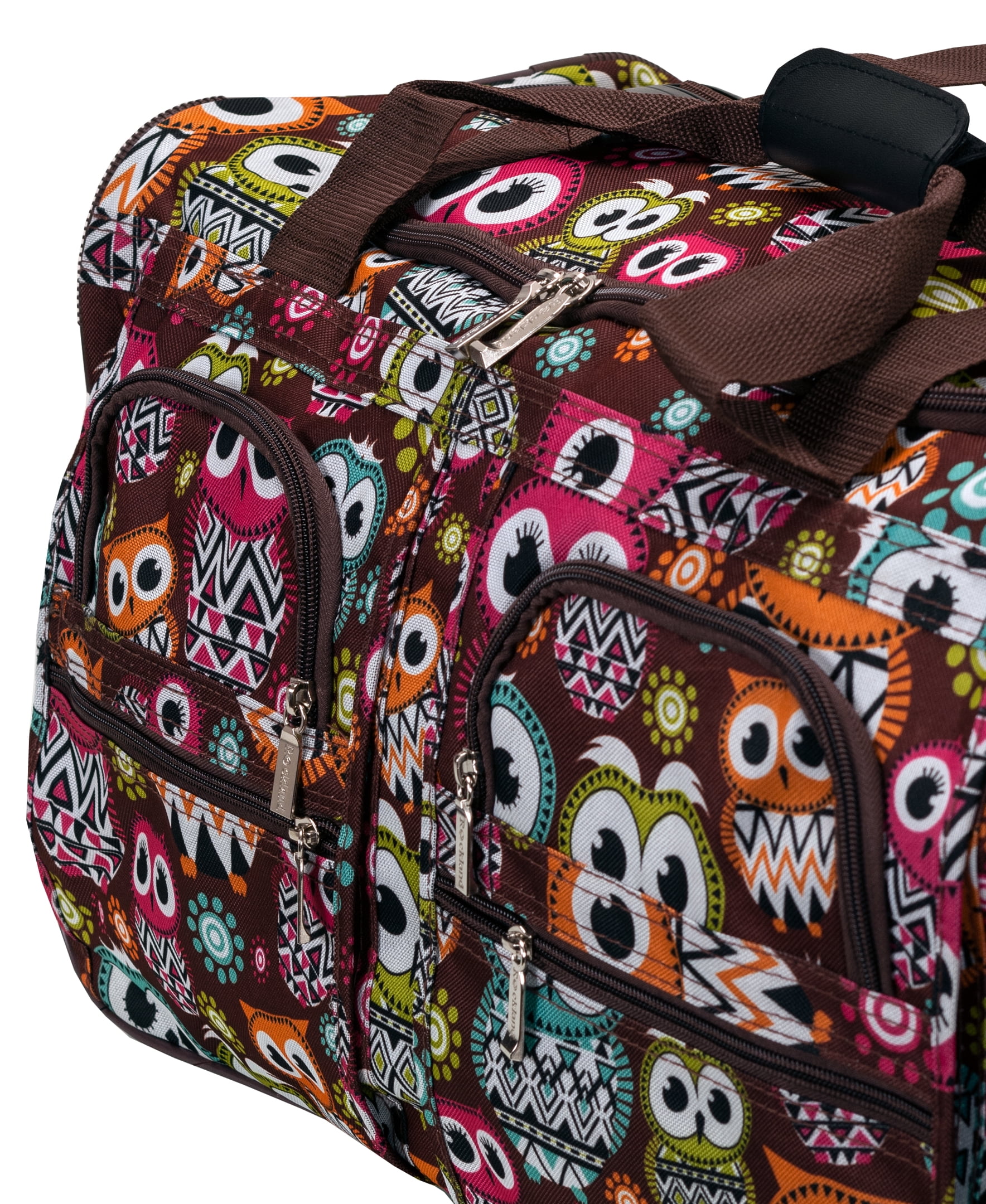 Rockland Adult Adjustable, Shoulder Strap, Handle, Pocket, Wheeled Travel Duffel Bags, Owl