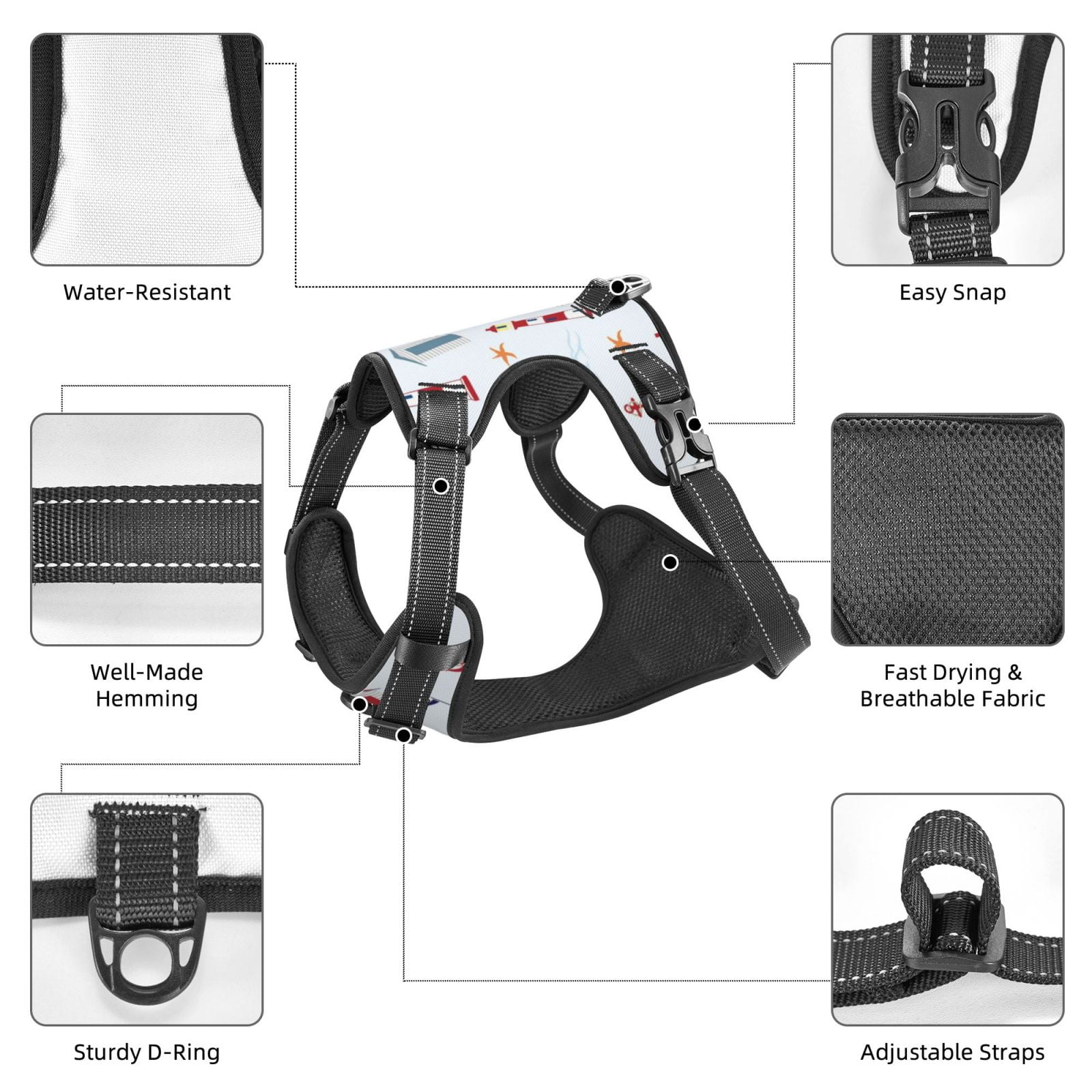 Fuzoiu Nautical Lighthouse Sailboat Print Reflective Dog Harness,Adjustable, Breathable Pet Vest,Dog Harness No Pull,No Choke Pet Vest for Small, Medium, and Large Dogs-Medium