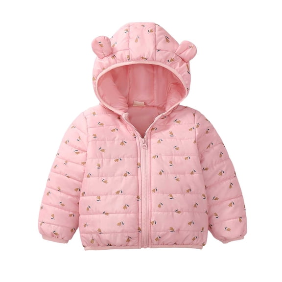 Toddler Girls Fall Coats Hooded Zipper Floral Print Jacket Windproof Winter Casual Outerwear Size 18-24 Months