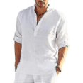 thumbnail image 1 of Summer Men"s Linen Long Sleeve Shirt Solid Color Loose Casual Shirt Top Cotton, 1 of 2