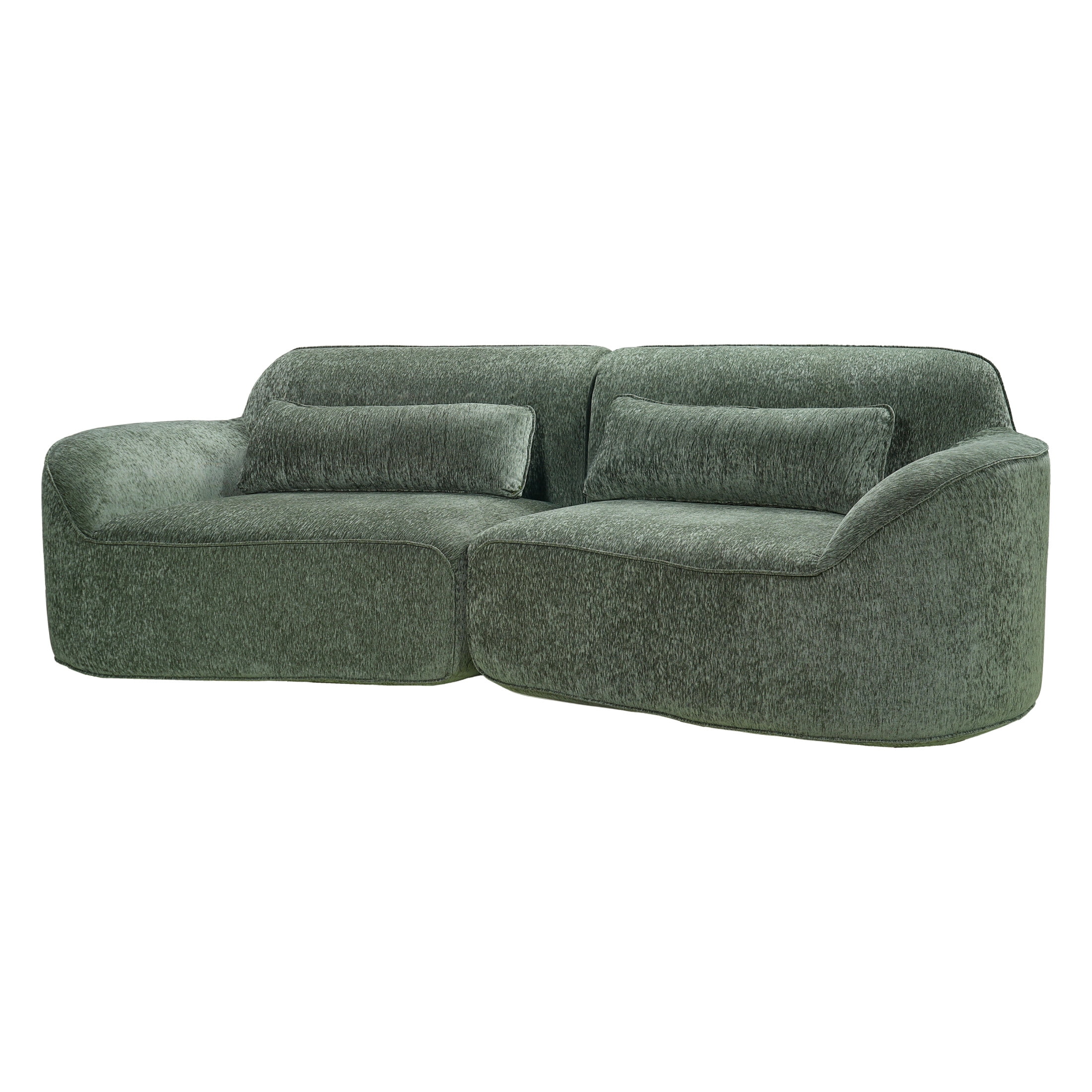 Christopher Knight Home 95" Modern Upholstered Curved Compressed Sectional Sofa with Pillows, Green