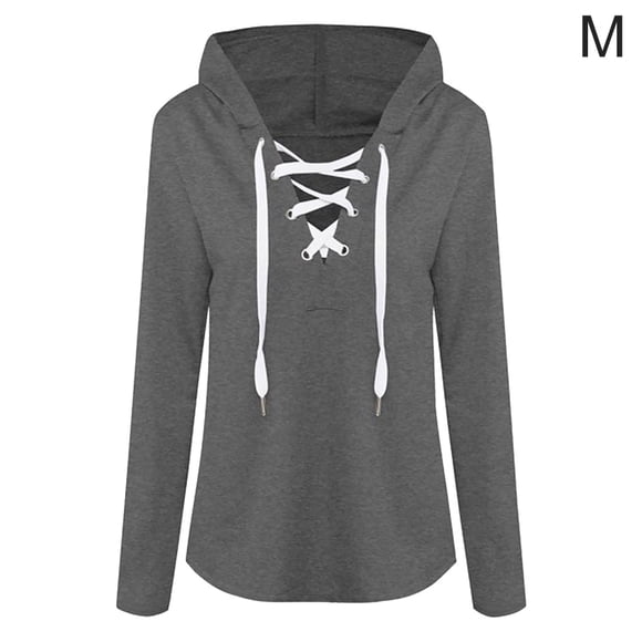 Sudadera con capucha para mujer Sudadera con capucha y cuello en V Suéter con tirantes de manga larga superior, M, Negro kenally AP000968-03