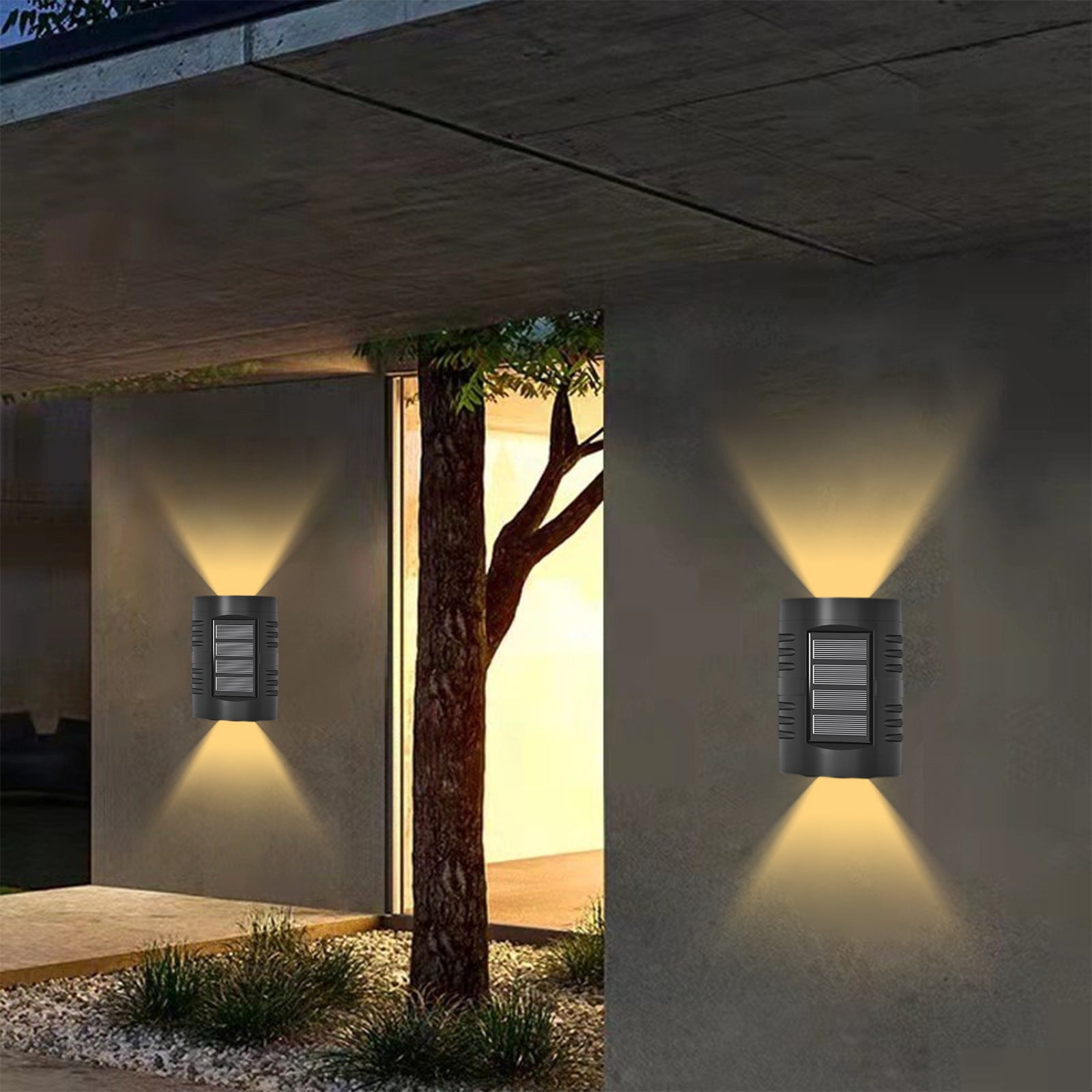 COFEST Solar Outdoor Lights-Intelligent Light Control Solar Powered Lights IP65 -Wall Security Lights for Fence Yard Garden Patio Front Door Black