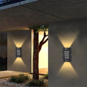 COFEST Solar Outdoor Lights-Intelligent Light Control Solar Powered Lights IP65 -Wall Security Lights for Fence Yard Garden Patio Front Door Black