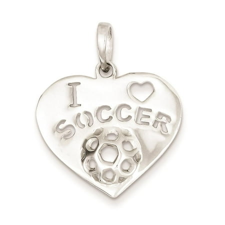 925 Sterling Silver Polished I Love Soccer Heart 22mm x 23mm Charm Pendant