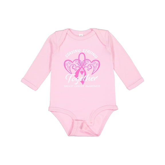 Inktastic Staying Strong Together with Pink Breast Cancer Ribbon Boys or Girls Long Sleeve Baby Bodysuit
