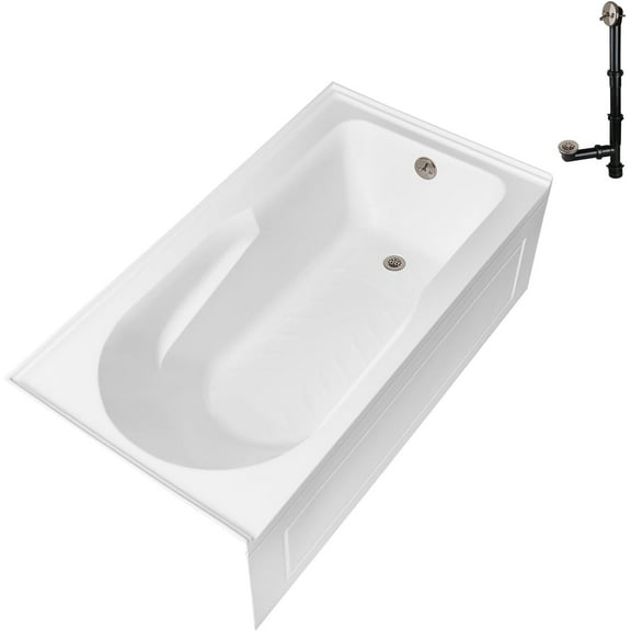 Streamline GA-309-20-BNK 60 in. x 32 in. Acrylic Right-Hand Drain Alcove Bathtub in Glossy White With External Drain in Brushed Nickel