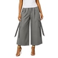 thumbnail image 6 of Karymi Shorts for Women Elastic High Waist Cargo Capri Pants, Wide Leg Cropped Trousers with Ribbon Detail and Pockets, Casual Solid Culotte Pants Pants for Women, 6 of 7