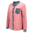 thumbnail image 5 of Button Up Shirt Women Button Up Patchwork Denim Knit Casual Pullover Tops Summer Tops, 5 of 9