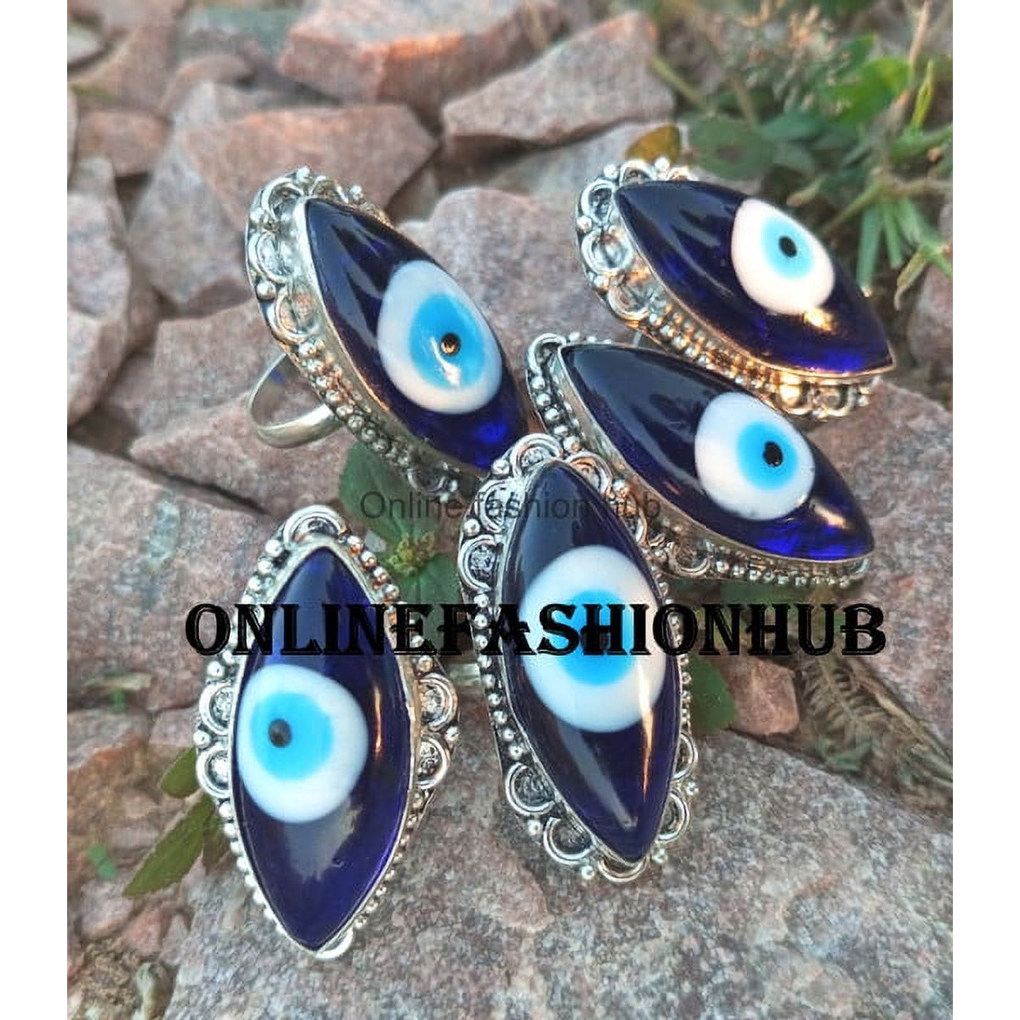 Evil Eye Gemstone 925 Sterling Silver Plated Handmade Ring 5 pcs