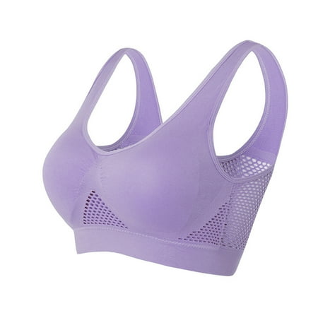 Crunowin Sports Bra for Women Seamless  Wirefree Yoga Bra With Removable Pads Solid Color Casual Daily Bra Purple S