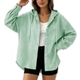 thumbnail image 5 of Qgtaibl Womens Long Sleeve Striped Shirts Oversized Button Down Drawstring Hoodies Lightweight Breathable Fall Tunic Tops Army Green XL, 5 of 5