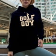 thumbnail image 2 of Golf Guy with a Swinging Man or Male Golf Player, Golfing or Golfer Themed Merch Gift, Navy Blue Hooded Sweatshirt or Hoodie, Medium, 2 of 5