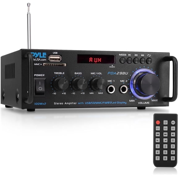 Pyle Wireless Bluetooth Stereo Power Amplifier - 200W Dual Channel Sound Audio Stereo Receiver