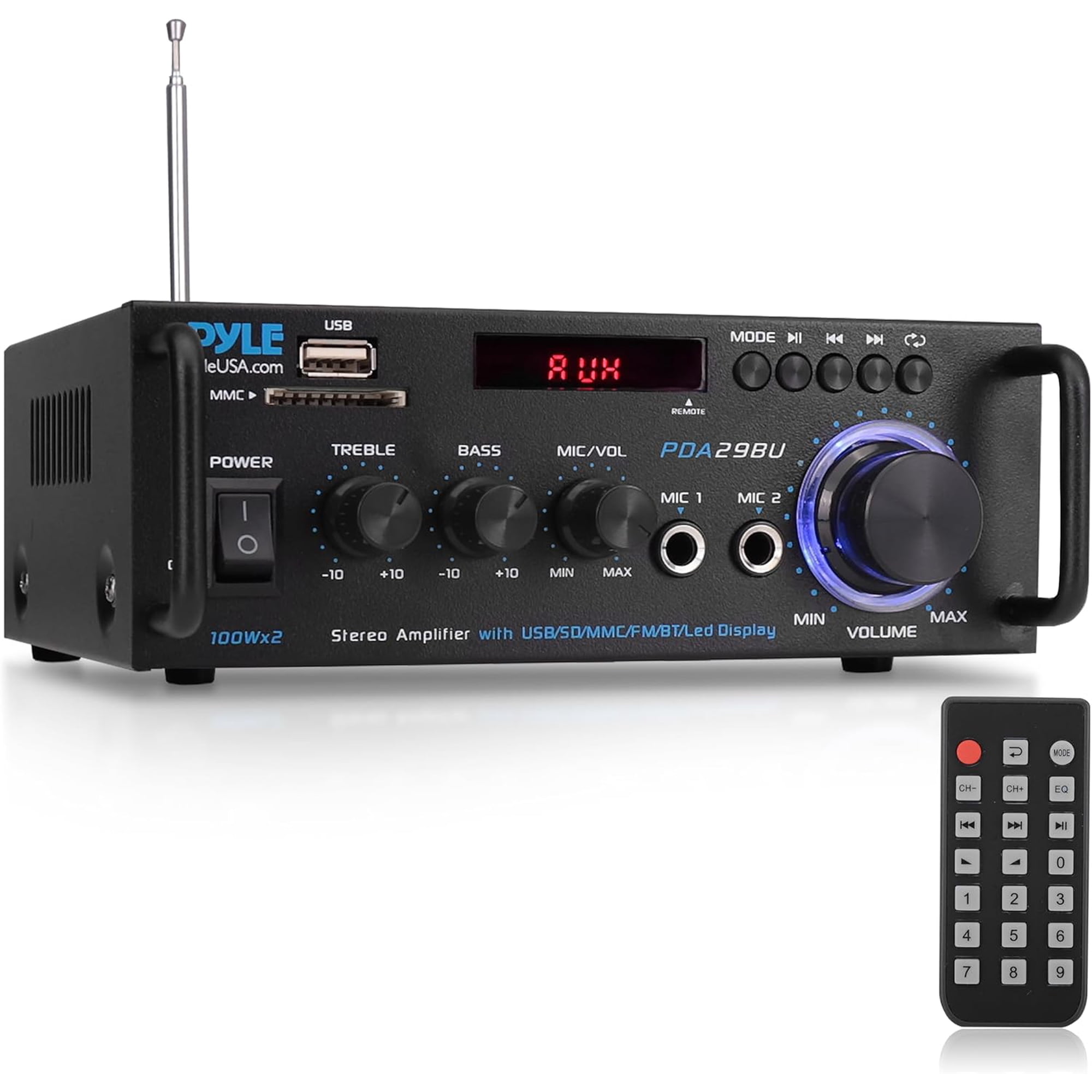 Pyle Wireless Bluetooth Stereo Power Amplifier - 200W Dual Channel Sound Audio Stereo Receiver