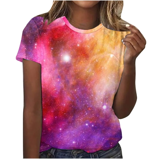 Fiudx Ofertas y Liquidaciones Blusa de Manga Corta Estampada a La Moda para Mujer, Blusas Informales con Cuello Redondo