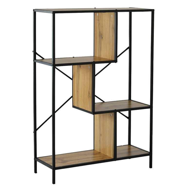 URHOMEPRO 4-Tier Bookshelf with Storage Drawers, Simple Industrial Bookcase  Storage Organizer, Free Standing Shelf Unit with 4 Open Storage Shelves