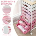 thumbnail image 6 of KK KINGRACK Storage Rolling Cart with 8 Drawers, Wooden Tabletop, Metal & Plastic, Pink, 6 of 9