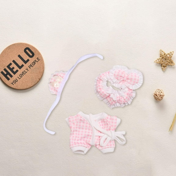 DOLITY Dolls Plaid Pajamas Costume Accessories for 17cm Dolls Fashion Doll Dress up pink