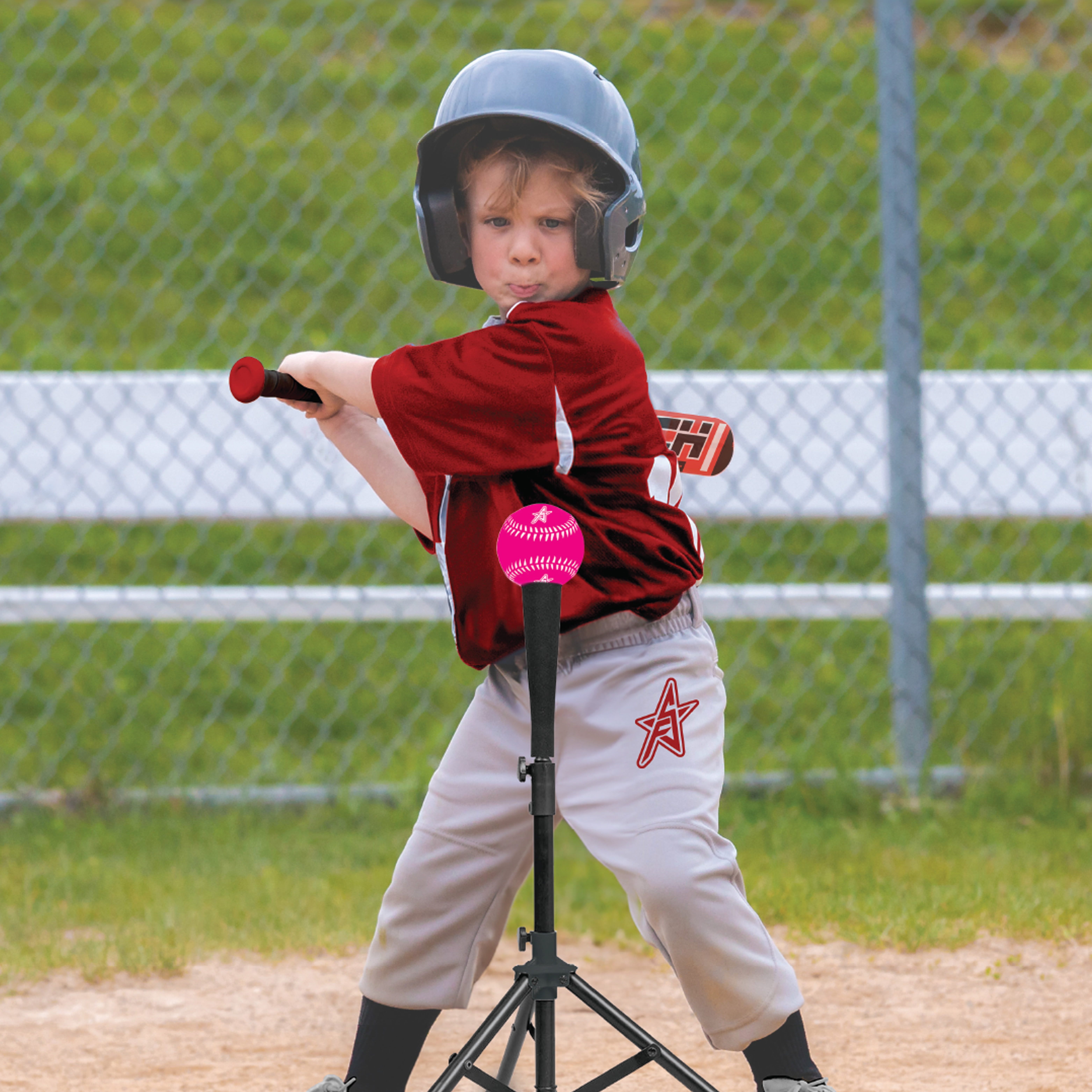 Future Stars Balle de Baseball en Caoutchouc - Rose avec Coutures Imprimées Blanches