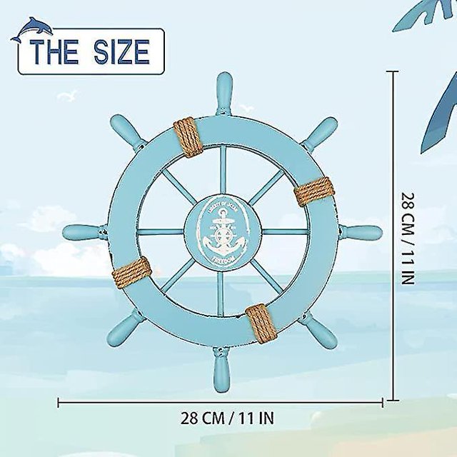 Rueda de barco náutico de madera de 28 cm, arte de pared de barco de dirección de playa de madera, rueda de barco de madera con temática de playa Wa ZefeiWu 8390615482509