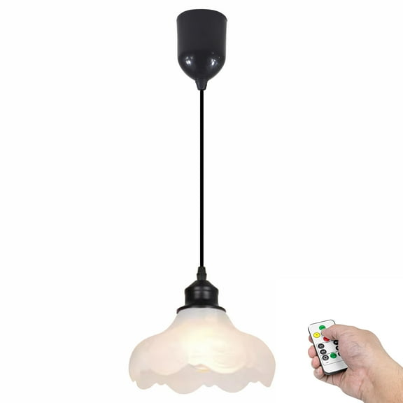 Kiven Battery Operated Pendant Light with Remote Control, 1 Set Rechargeable Hanging Pendant Light Adjustable Height with Frosted Glass Lampshade for Bedroom Kitchen Home Decor TB3504