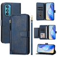 thumbnail image 3 of Funda para Motorola Edge 30 con cremallera tipo cartera, tarjetero, marco de fotos, soporte y cordón, de piel sintética. azul, 3 of 5