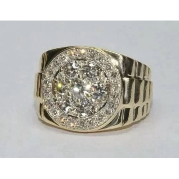 2Ct Round Cut Lab Created Diamond Men's Engagement Ring 14K Yellow Gold Plated