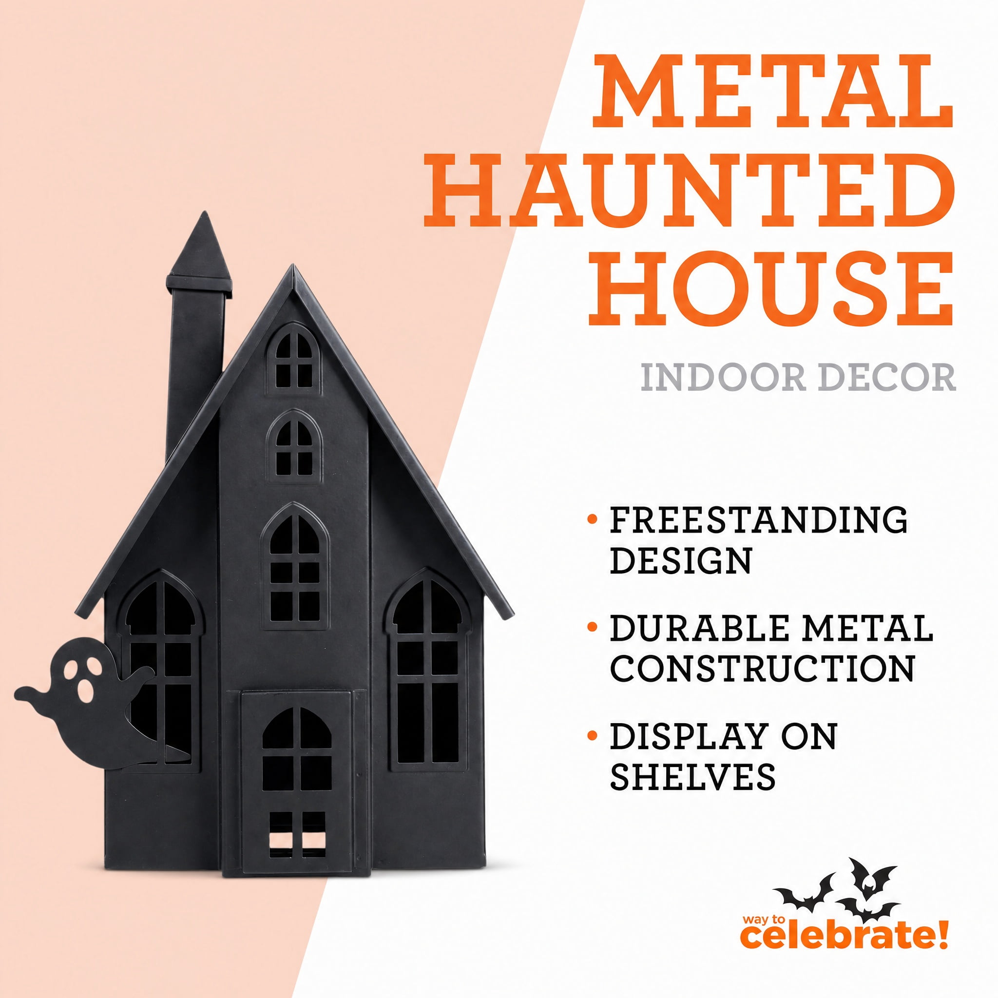 Metal Haunted House Decoration, Black, 12.6", Halloween by Way To Celebrate