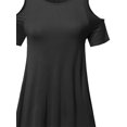 thumbnail image 3 of FashionOutfit Women's Solid Soft Stretch Asymmetrical Cold Shoulter Ruffle Sleeve Top, 3 of 3