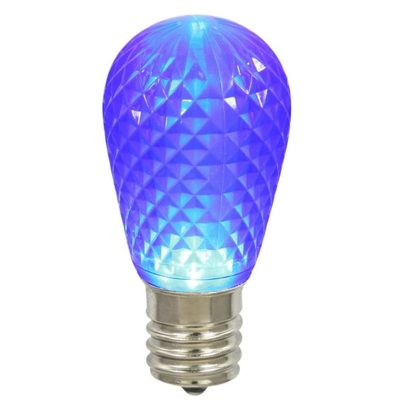 Vickerman S14 LED Blue Faceted Replacement Bulb E26 Nickel Base, 10 Bulbs per Pack.