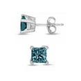 thumbnail image 2 of 1 Carat Total Weight CTTW Blue Princess Diamond Studs in 14K gold - Great Gift for Women, 2 of 6