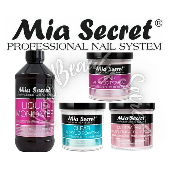 Mia Secret Liquid Monomer 8 oz   Powder 4 oz x 3 (CLEAR   PINK   NATURAL PINK)