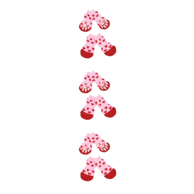 kurtrusly 4pcs/set Cotton Thread Dog Socks - Fashionable And Safe Paw Protection Anti-Slide Dog Socks light red L 3Set