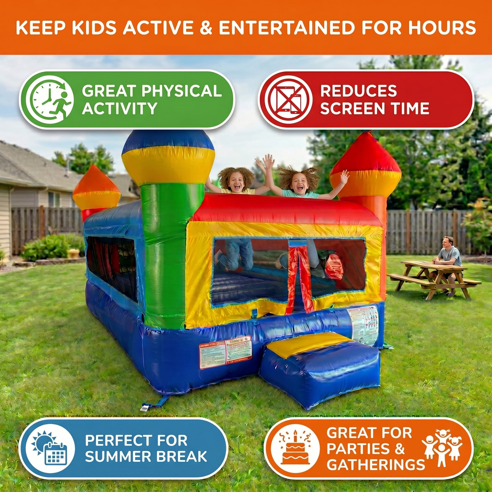 Pogo Crossover Junior Inflatable Bounce House Toddler Rainbow Jumper with Blower