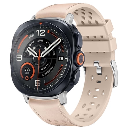 Dteck Leather Band for Samsung Galaxy Watch Ultra 2/Ultra 47mm, Soft Breathable Sport Silicone + Leather Replacement Strap,Apricot