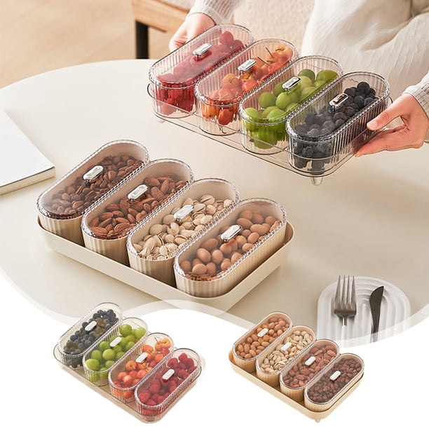 Xihbxyly Bandeja para Servir con Divisiones, Contenedor Multifuncional para Almacenar Alimentos, Diseño de Tapa Transparente, Organizador Hermético para Frutos Secos, Refrigerios y Frutas, Solución d