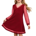 thumbnail image 1 of HXWCHs Robe de Demoiselle d'Honneur de Mariage Robe à Manches Longues Col en V pour Fille Robe de Fête Élégante Tenue Formelle pour Rouge 9-10 Ans, 1 of 4