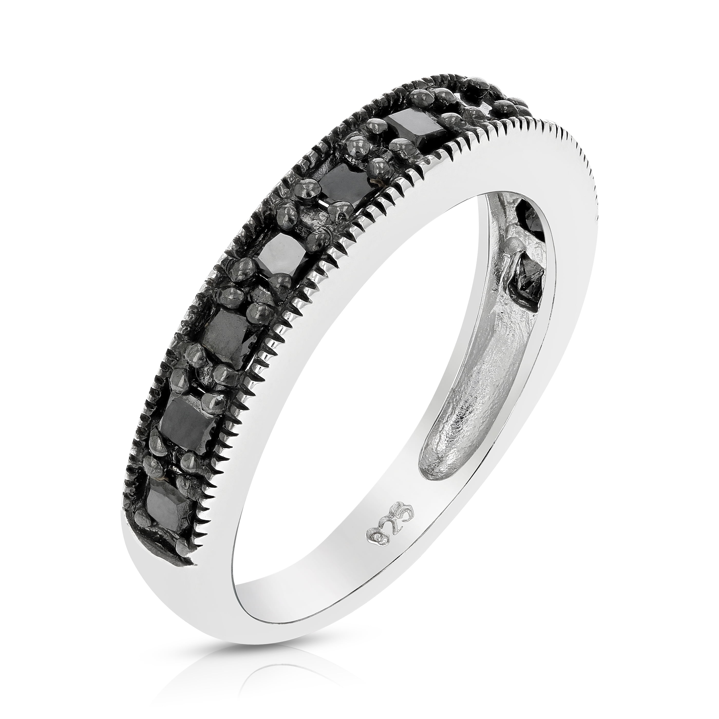 1/4 cttw Black Diamond Ring With Milgrain Setting in .925 Sterling Silver 