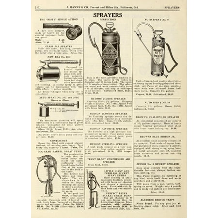 Baltimore Single (LAMINATED POSTER .42. J. MANNS & CO., Forrest and Hillen Sts., Baltimore, Md. SPRAYERS THE MISTY SINGLE ACTION A lo Poster Print 24 x)