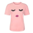 thumbnail image 4 of Hecho para Más Camisa Mujeres Sudadera de Manga Corta con Patrón Casual con Diseño de Pestañas Impreso, Cuello Redondo para el Hogar Y el Trabajo, 4 of 8