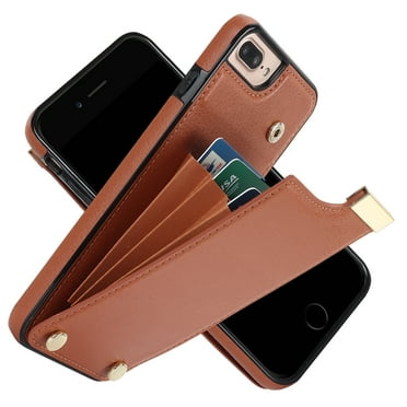 Decase Back Wallet Cover for iPhone 8 Plus/7 Plus,Shockproof Premium PU Leather Wallet Card Slot Money Pocket for Men Women Girls Flip Protective Case,Brown