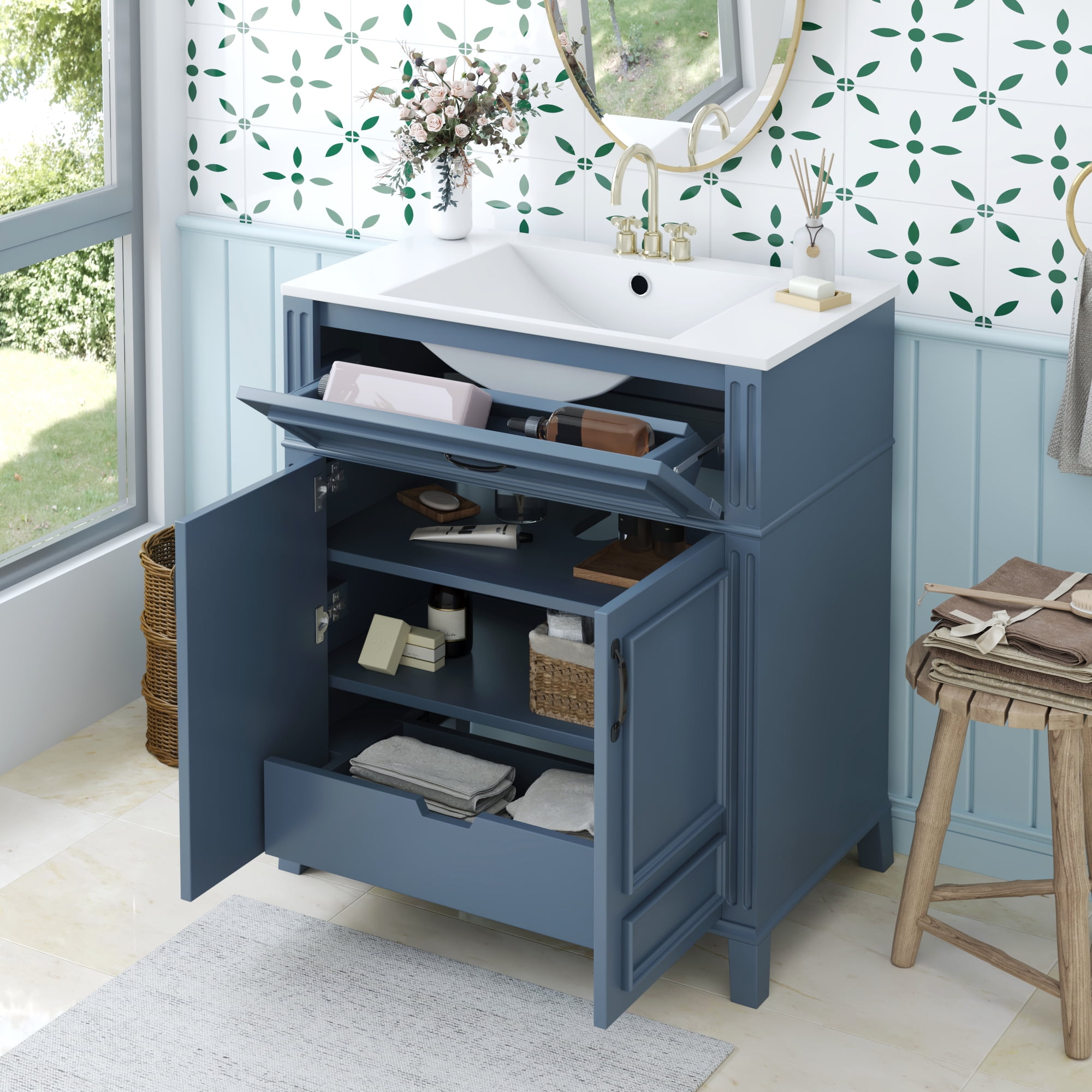Harper & Bright Designs 30" Bathroom Vanity Sink Combo, Bathroom Storage Cabinet with Drawers, Single Sink Bathroom Vanity with Soft Closing Doors, Blue