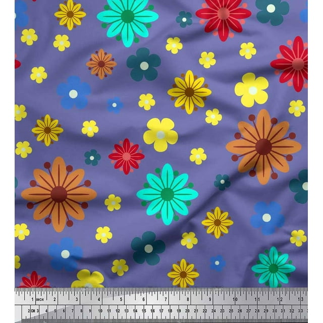 Soimoi polyester Crepe Fabric Colorful Flowers Clip Art Fabric Prints By Yard 52 Inch Wide