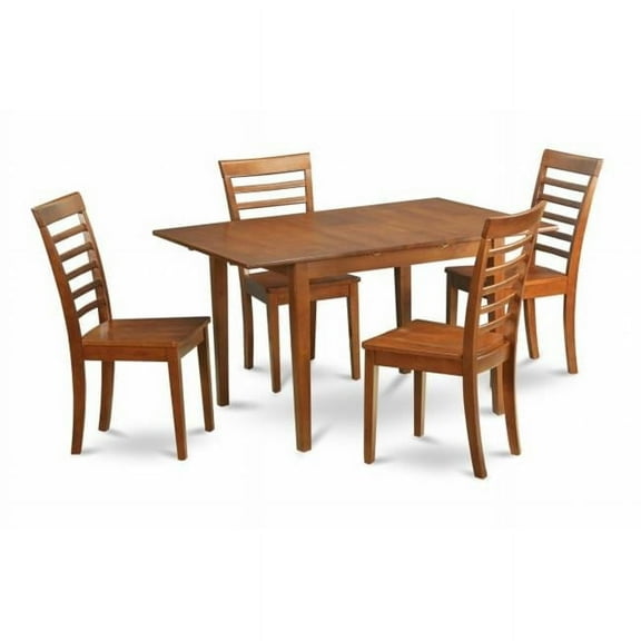 East West Furniture PSML5-SBR-W 5Pc Set Picasso Table with 12 in extension leaf and 4 wood seat chairs