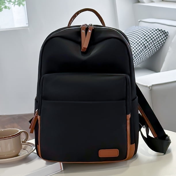 Mochila de nailon para mujer, informal, suave, para oficina, viajes, escuela (negro)