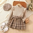 thumbnail image 2 of Toddler Girls Three Piece Fall Set Long Sleeved Ruffled Turtleneck Striped Top + Plaid Skirt With Belt + Plaid Hat, 2 of 8