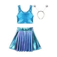 thumbnail image 5 of Zaldita Women Alien Costume Metallic Crop Tank Top Pleated Skirt with Headband Rave Outfit Halloween Blue A XL, 5 of 6