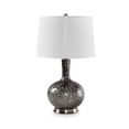 thumbnail image 2 of Benjara 26 Inch Table Lamp, Tall Black Round Glass Base, White Drum Fabric Shade, 2 of 5