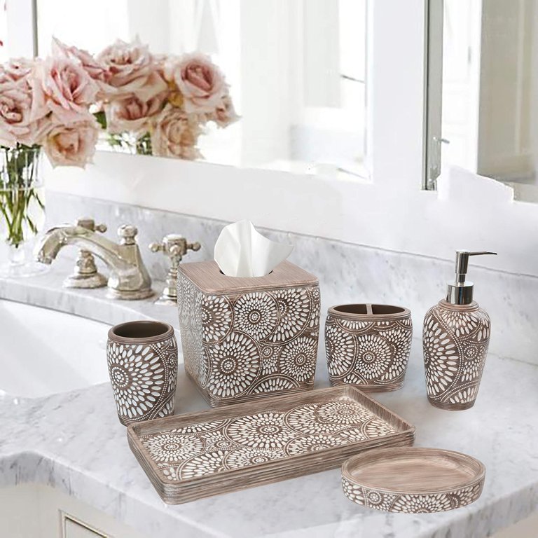 White Ceramic Bathroom Accessories Set Vanity Decor Storage - Temu